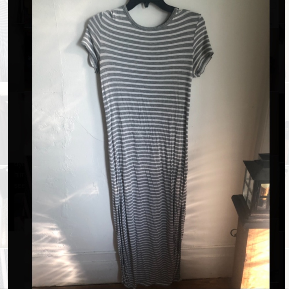 Gray and white maxi dress